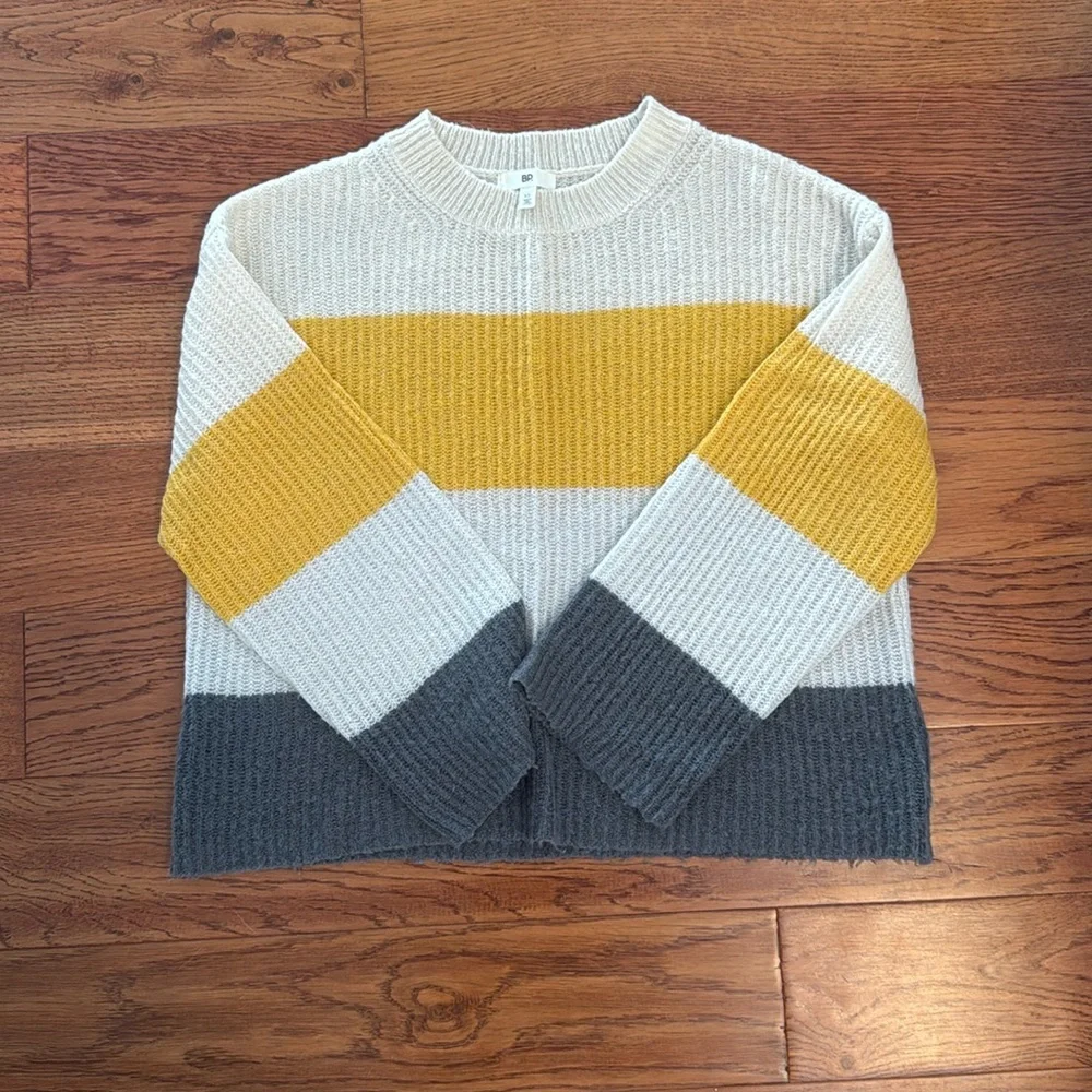 BP yellow grey broad striped slouchy pullover sweater - Picture 5 of 10